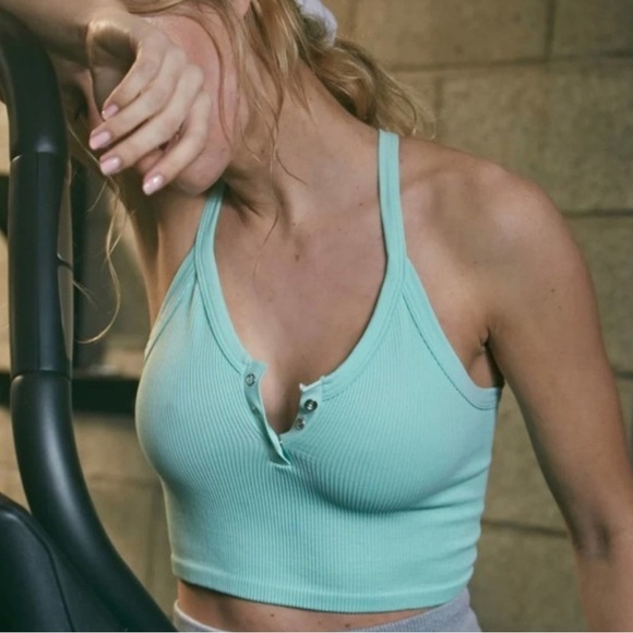 Free People Other - Free People Turquoise Mint Green Ribbed Crop Top size XL